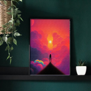 Ensam som går in i färgfyllda moln poster