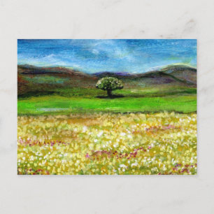 ENSAM TRÄD I GULT BLOMFÄLT, TOSCANA VYKORT