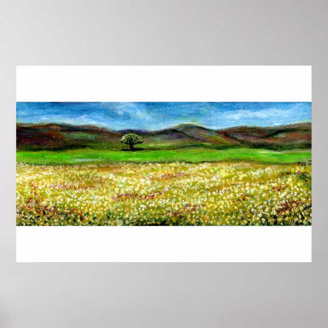 ENSAM TRÄD I GULT BLOMFÄLT, TUSCANY POSTER (Framsidan)