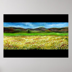 ENSAM TRÄD I GULT BLOMFÄLT, TUSCANY POSTER