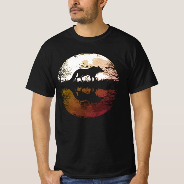 Ensam Varg Under Fullmånen T Shirt (Framsida)