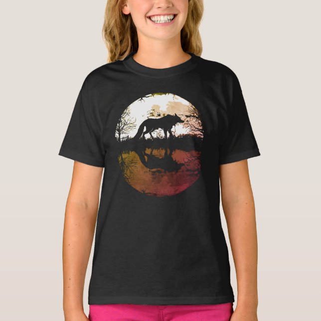 Ensam Varg Under Fullmånen T Shirt (Framsida)