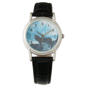 Ensamen Black Varg i skogen Armbandsur