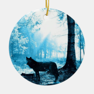Ensamen Black Varg i skogen Julgransprydnad Keramik