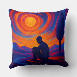 Ensamhet under solen Abstrakt blå och orange Kudde