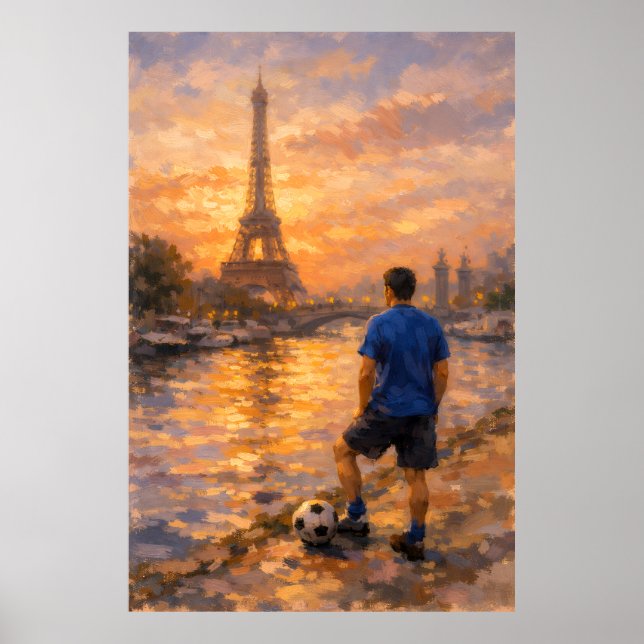 Ensamm fotbollsspelare nära La Seine Poster (Framsidan)