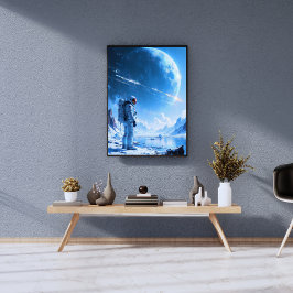 Ensamma astronauten vid frusen utomjordisk ocean o perfect poster