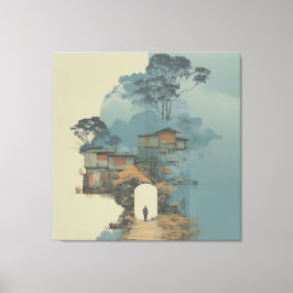 Ensamma figuren surrealistiska flytande slum canvastryck