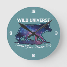 Ensamma Galaxy Varg Silhuett (vild universum) - Rund Klocka