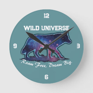 Ensamma Galaxy Varg Silhuett (vild universum) - Rund Klocka