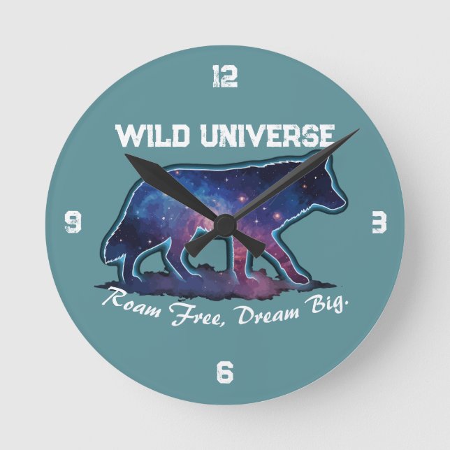 Ensamma Galaxy Varg Silhuett (vild universum) -  Rund Klocka (Framsida)