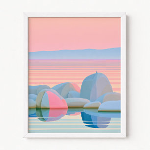 Ensamma havsfåglar Pastell Ombre Solnedgångsreflek Poster