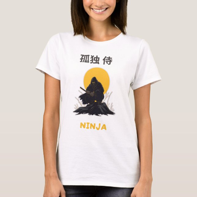 Ensamma Ninja Samuraj Konst Design T Shirt (Framsida)