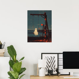 Ensamma spöket på gungan vid havet poster