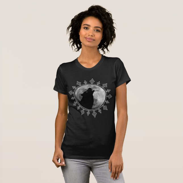 Ensamma varg fullmåne mandala honvarg modern t shirt (Hel framsida)