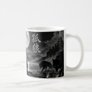 Ensamma varg-samurajen under månen – Kanji-konst ( Kaffemugg