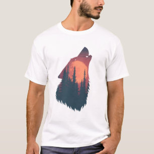 Ensamma varg skog solnedgång Grafisk T-shirt Vil