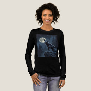 Ensamma vargens ylande mot månen Natt Skog Konst T Shirt