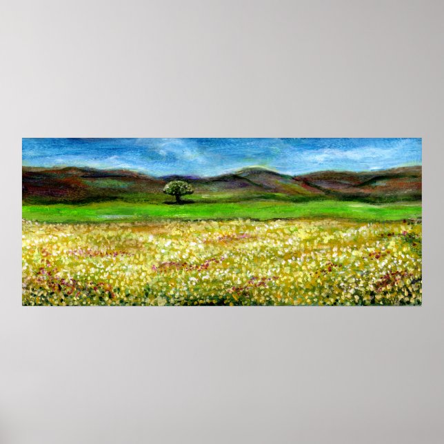 ENSAMT TRÄD PÅ GULT BLOMFÄLT, TOSCANA POSTER (Framsidan)