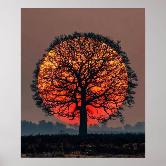 Ensamt träd vid solnedgång poster (Framsidan)