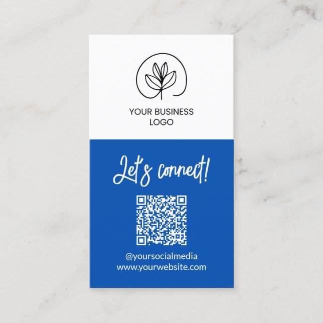 Ensidig blå Let's Connect QR-kod Visitkort (Framsida)