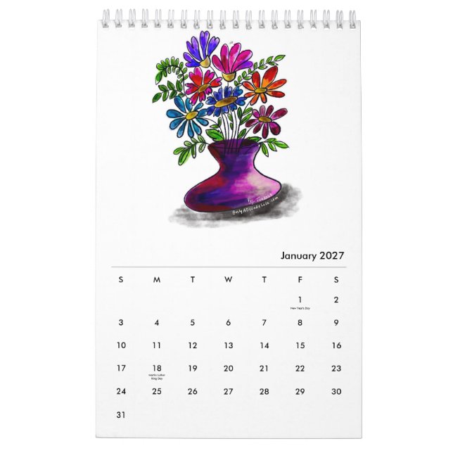 Ensidig Blommigt 2024-kalender Kalender (Jan 2027)