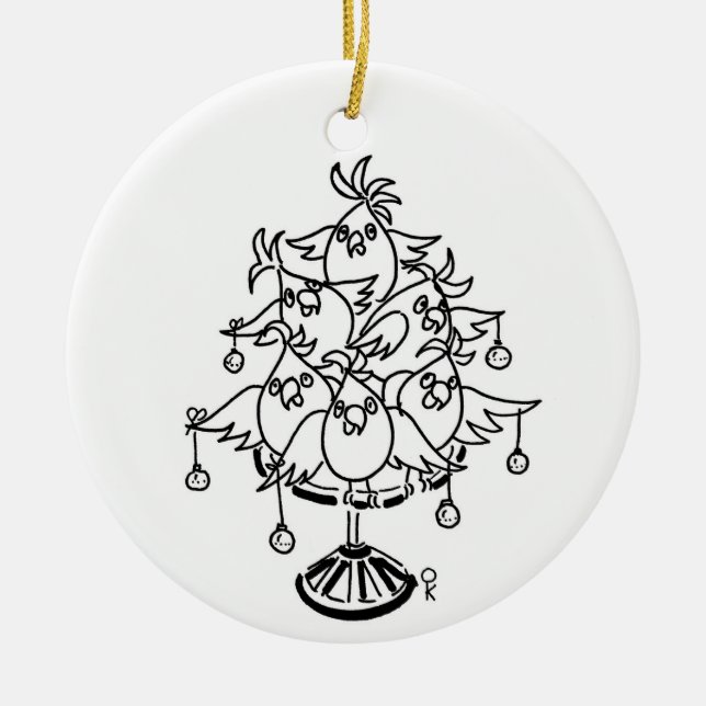 Ensidig Cockatoo Julgran Julgransprydnad Keramik (Framsidan)