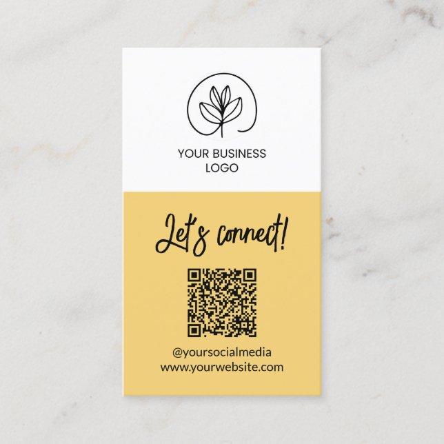 Ensidig mjuk gul Let's Connect QR-kod Visitkort (Framsida)