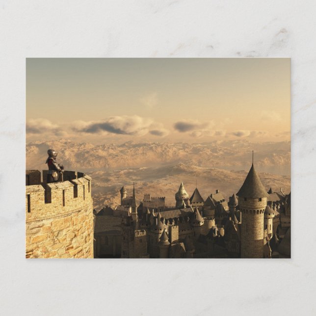 Enslig riddare som bevakar bröstvärnet vykort (Framsida)