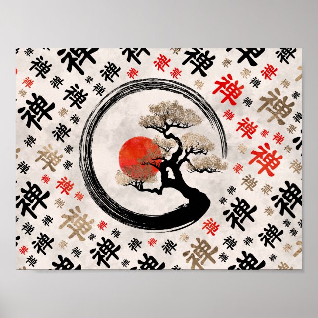 Enso Circle Bonsai Träd om Zen Symbol mönster Poster (Framsidan)