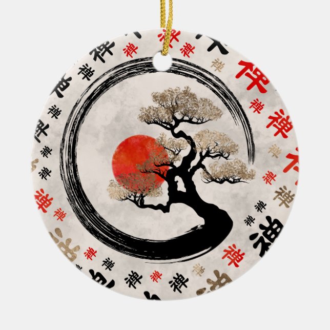 Enso Circle Bonsai Träd på Zen Symbol mönster Julgransprydnad Keramik (Framsidan)