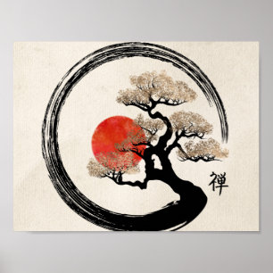 Enso Circle och Bonsai Träd på Canvas Poster