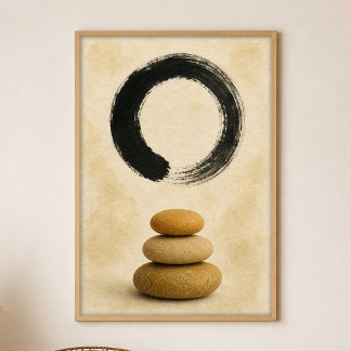 Enso Over Stones Gouache Boho Art Affisch