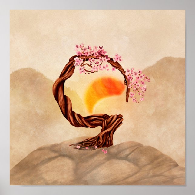 Enso Zen Blossoming Sakura Bonsai Poster (Framsidan)
