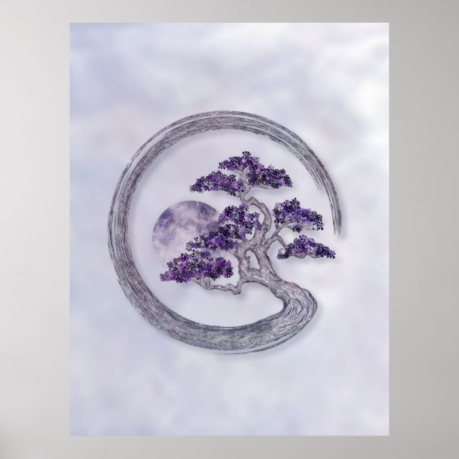 Enso Zen Circle Amethyst Bonsai Träd Poster (Framsidan)
