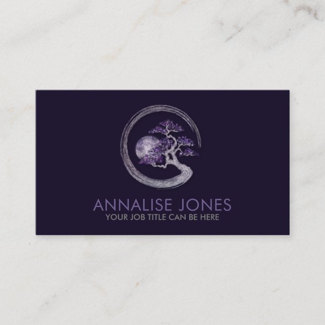 Enso Zen Circle Amethyst Bonsai Träd Visitkort (Framsida)