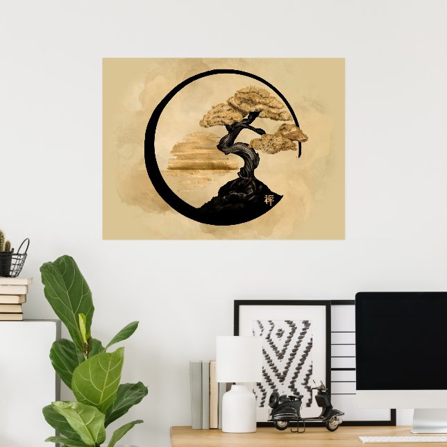 Enso Zen Circle Bonsai - Golden Sunrise Poster (Hemmakontoret)