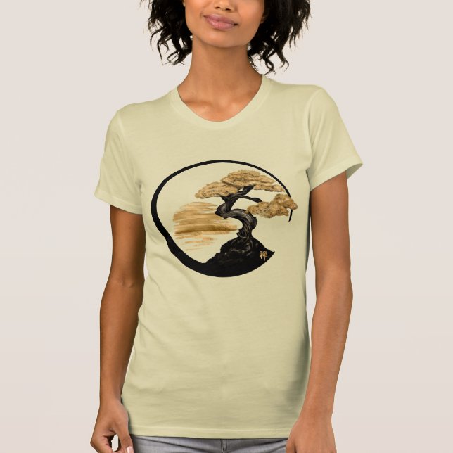 Enso Zen Circle Bonsai - Golden Sunrise T Shirt (Framsida)