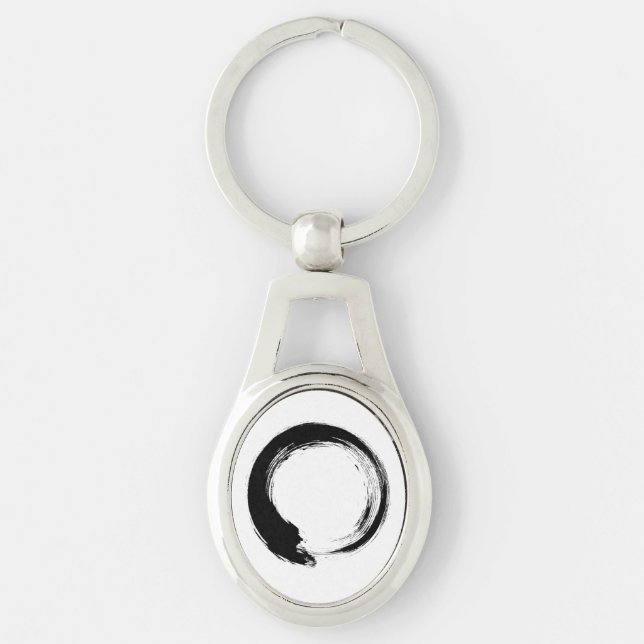 Enso Zen Circle Keychain Ovalt Silverfärgad Nyckelring (Framsidan)