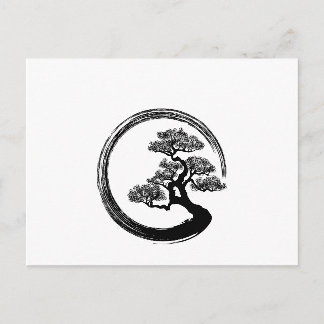 Enso Zen Circle och Bonsai Träd Helg Vykort (Framsida)