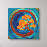 Enso Zen Circle och Bonsai Träd - impasto