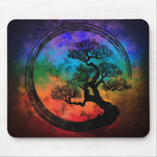 Enso Zen Circle och Bonsai Träd Nebula Musmatta