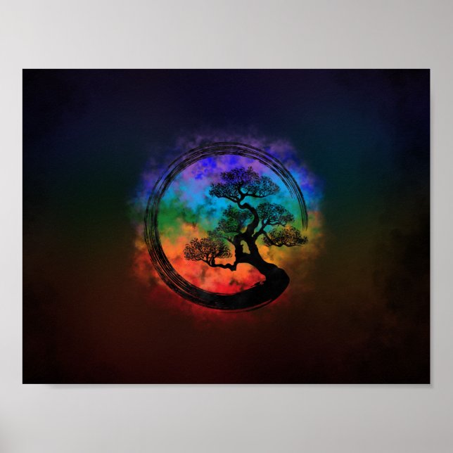 Enso Zen Circle och Bonsai Träd Nebula Poster (Framsidan)