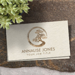 Enso Zen Circle och Bonsai Träd Pastel Guld Visitkort
