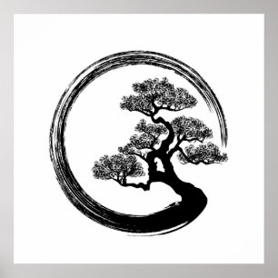 Enso Zen Circle och Bonsai Träd Poster