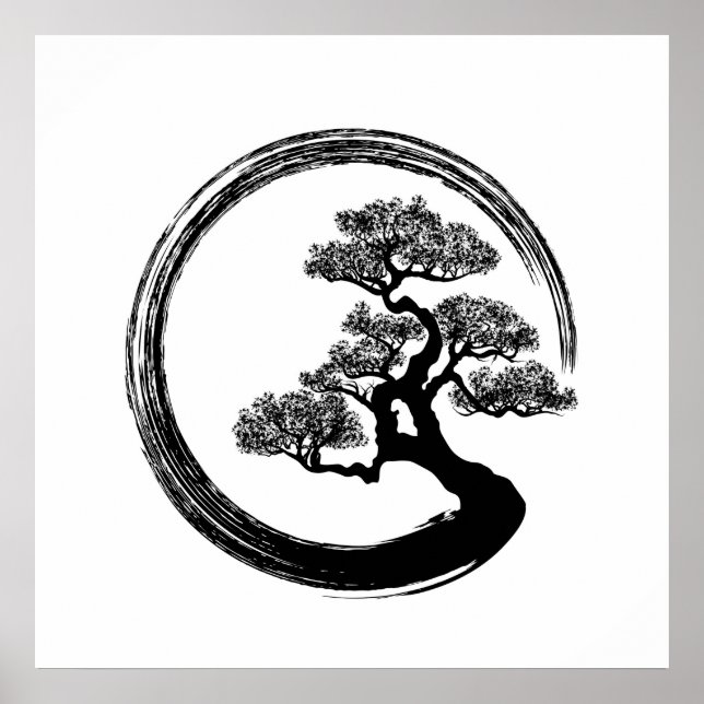 Enso Zen Circle och Bonsai Träd Poster (Framsidan)