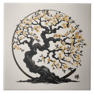 Enso Zen Circle Sakura träd - Golden Blommar Kakelplatta