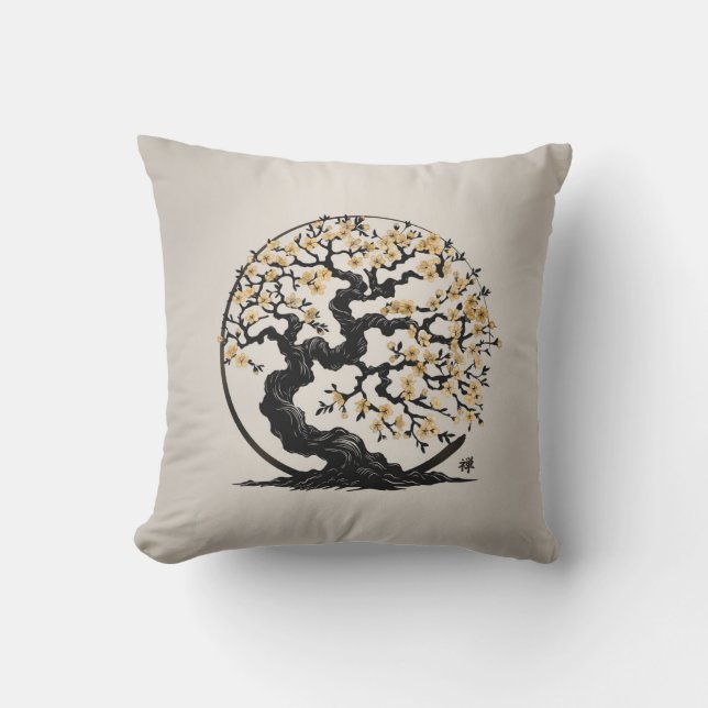 Enso Zen Circle Sakura träd Kudde (Framsida)