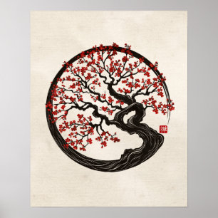 Enso Zen Circle Sakura träd Poster