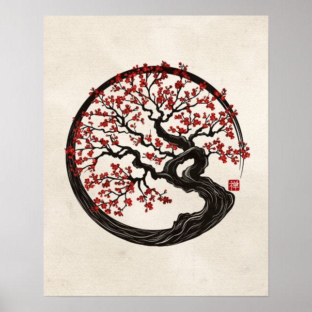 Enso Zen Circle Sakura träd Poster (Framsidan)